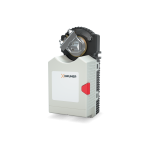 Atuador para damper 225C-024T-05 com conexões de parafuso e acoplamento visualizando torque e dimensões compactas para automação HVAC