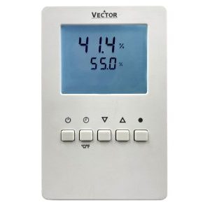 Controlador universal TCI-W23-U-H com display digital azul mostrando temperatura e umidade do ar em tempo real